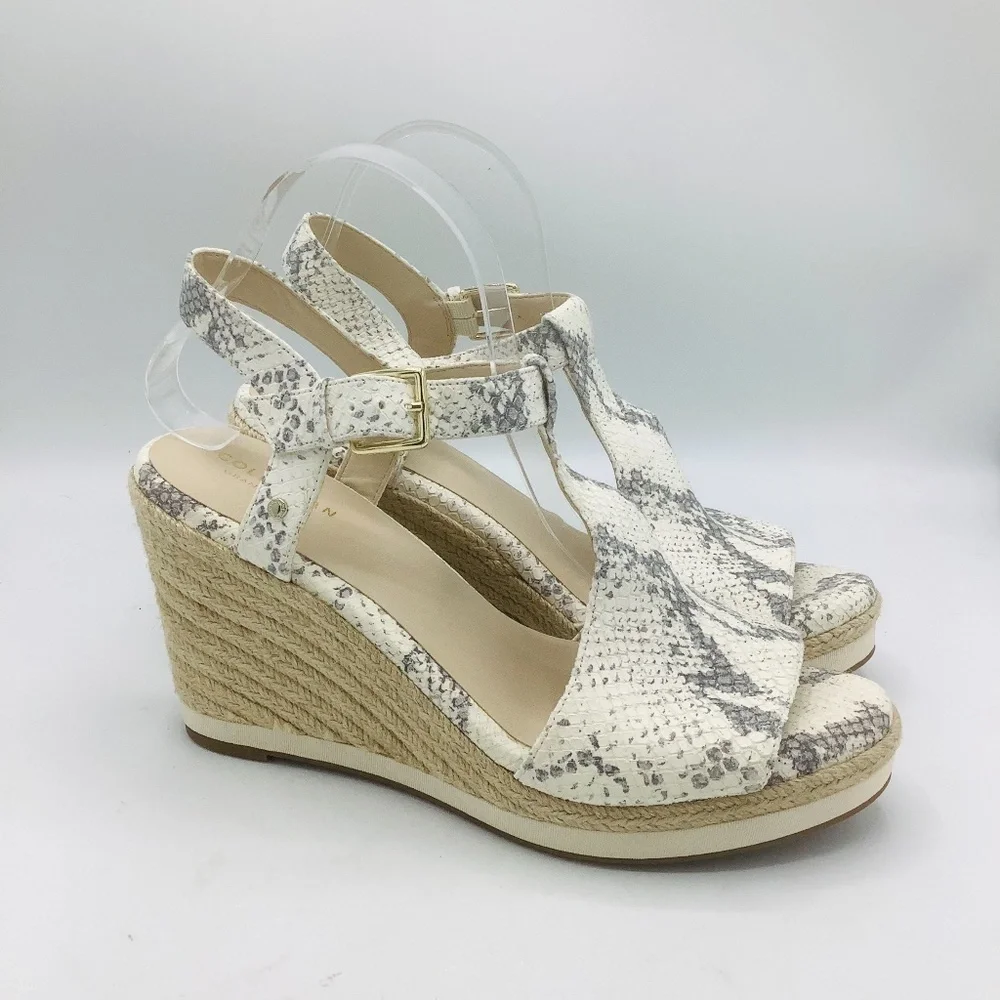 NEW Cole Haan Cloudfeel Embossed Leather Snakeskin Wedge Sandals‎